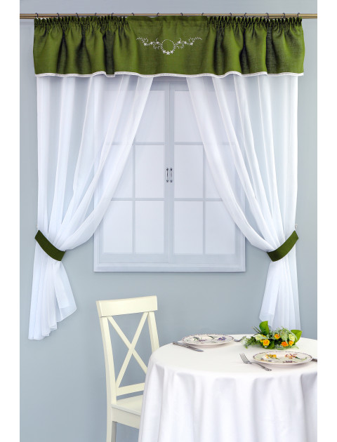 Тюль с льняным ламбрекеном Кармина зеленый