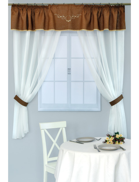 Тюль с льняным ламбрекеном Кармина коричневый