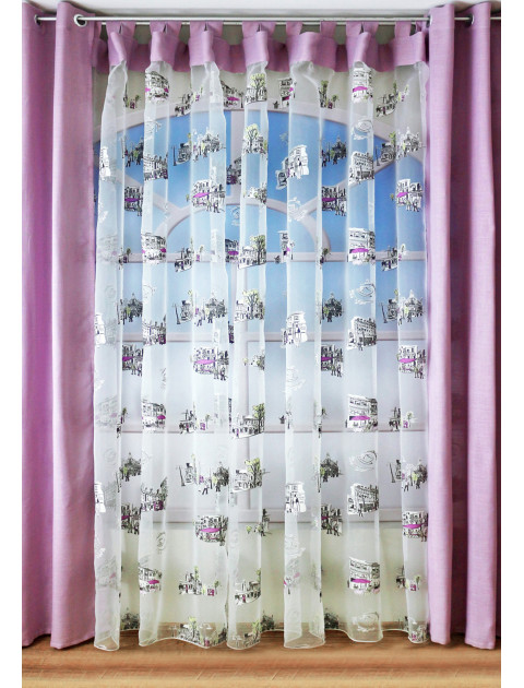 Тюль Города, 7604v6,сиреневый