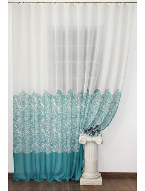 Тюль Медина, 1428v5, низ бирюзовый вензель