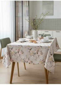 Скатерть Нежный букет габардин серо-бежевый оранжевый