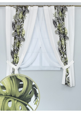 Комплект штор с тюлем Амазонка полулен темно-зеленый белый