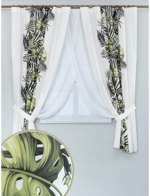 Комплект штор с тюлем Амазонка полулен темно-зеленый белый