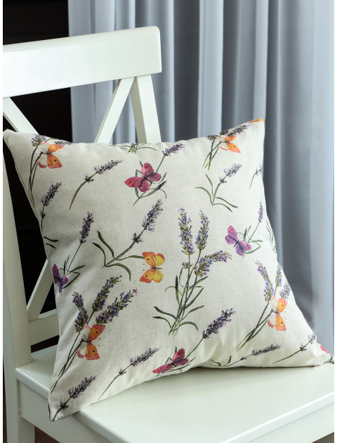 Наволочка декоративная Бабочки полулен сиреневый оранжевый серо-бежевый