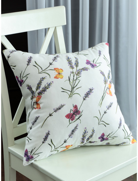 Наволочка декоративная Бабочки полулен сиреневый оранжевый белый