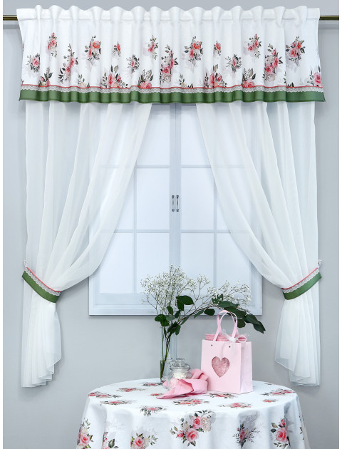 Тюль с ламбрекеном Пробуждение белый зеленый розовый