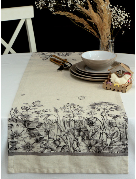 Дорожка декоративная Травы полулен серо-бежевый серо-фиолетовый