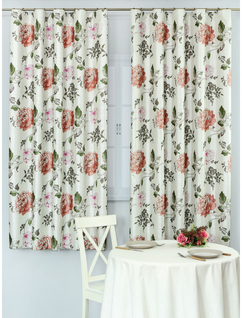 Комплект штор из тафты с цветами 121000v4 серебристый зеленый