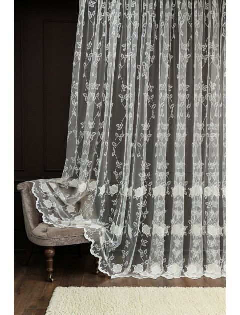 Тюль сетка с вышивкой 25093v202 молочный