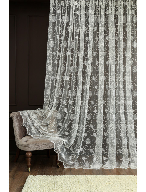 Тюль сетка-вышивка  24009v3021 молочный