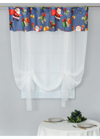 Тюль экран Санта Клаус габардин зеленый красный серо-синий