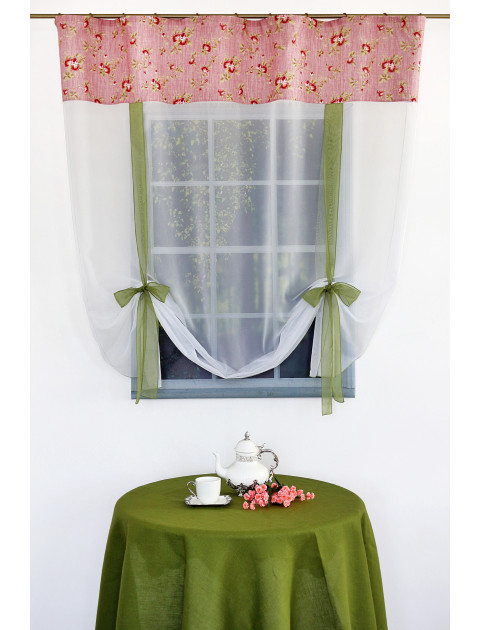Тюль-экран  "Глен" белый, зеленый, розовый