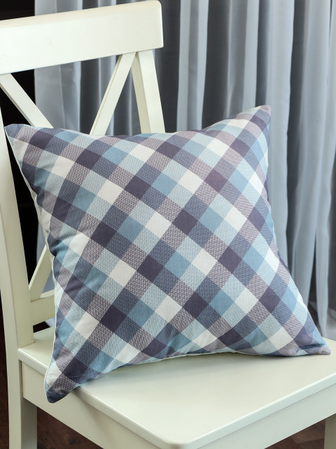 Наволочка декоративная Клетка полулен серо-голубой белый Наволочка декоративная Клетка полулен серо-голубой белый
