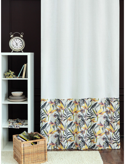 Штора занавес Тропики комбинированная полулён белый желтый графитовый