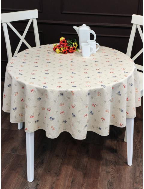 Скатерть Sweet flowers полулен бежевый зеленый бежевая бейка