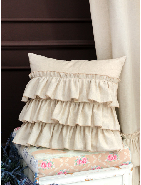 Наволочка с оборками Авиньон полулен серо-бежевый