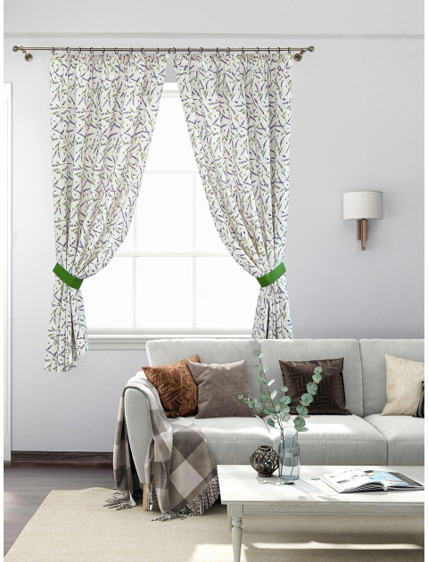 Шторы Льняная усадьба Цветы лаванды молочный сиреневый