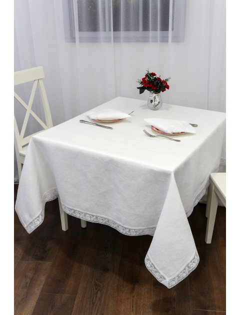 Скатерть Кружевные розы с набором салфеток (4 шт), белый