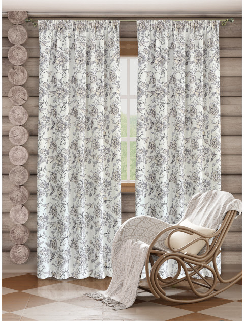Комплект штор Райский сад полулен длинные серо-фиолетовый белый