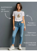 Футболка с принтом Птичка с мимозой теплый белый Футболка с принтом Птичка с мимозой теплый белый