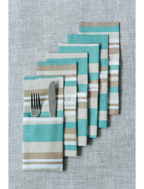 Набор кармашков для столовых приборов "Мелодия Прованса", молочный, зеленые полосы Набор кармашков для столовых приборов "Мелодия Прованса", молочный, зеленые полосы