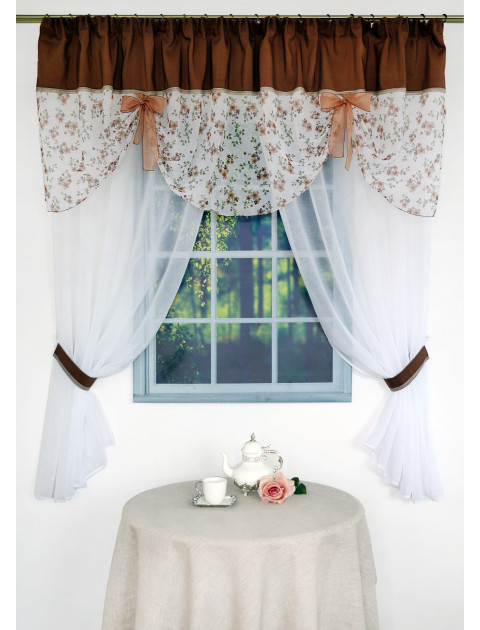 Тюль с ламбрекеном "Соната" w628 10364v3, коричневый