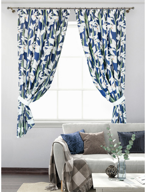 Комплект штор Ирис полулен синий зеленый белый