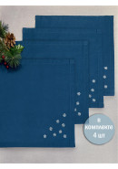 Набор столовых салфеток с вышивкой Снежинки хлопок синий