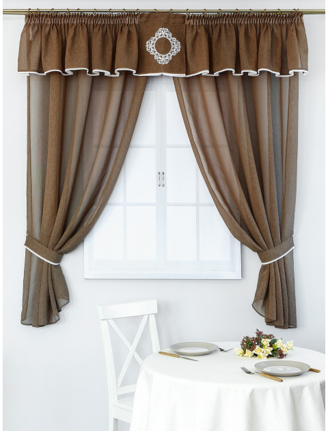 Комплект штор с ламбрекеном Милый каприз Lupo зеленовато-коричневый