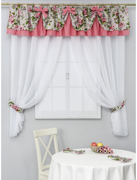 Тюль Усадьба Цвет вишни с ламбрекеном белый розовый
