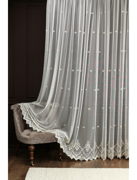 Тюль сетка-вышивка Hatem белый золотистый