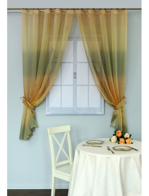 Тюль для кухни "Lady Dee" микровуаль с подхватами, хаки, золотистый