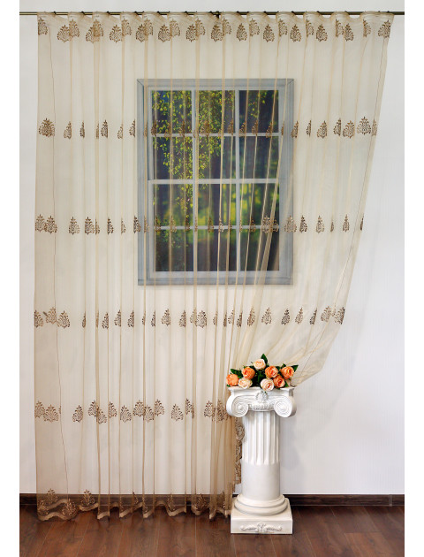 Тюль с вышивкой микросетка, кофейный