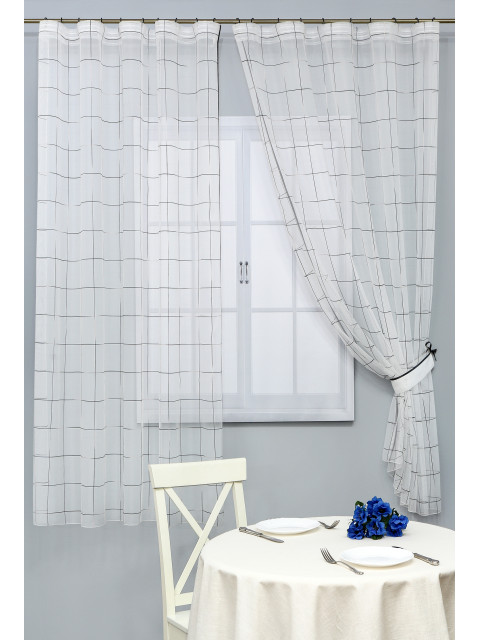 Тюль сетка Shelli клетка TDB4754v0304 белый графитовый