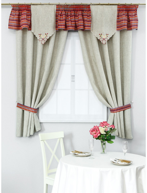 Комплект штор с ламбрекеном Серия Весна Март оранжевый синий серый