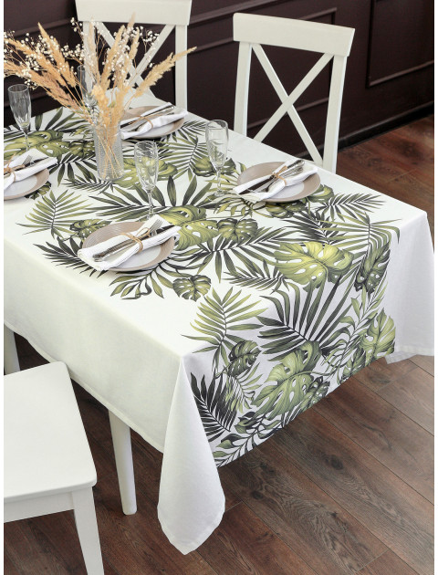 Скатерть Амазонка полулен темно-зеленый белый