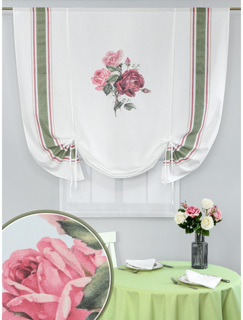 Штора экран Роза хлопок белый темно-розовый