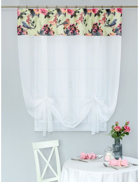 Тюль экран Птицы фисташковый оранжевый