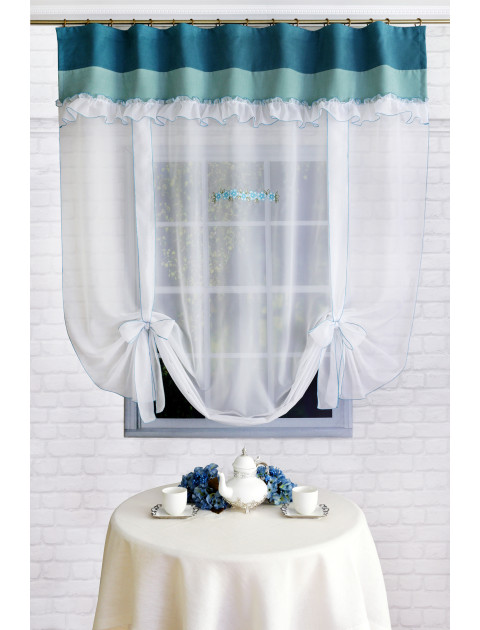 Тюль Ника-2 манжет цветочный венок мятный бирюзовый