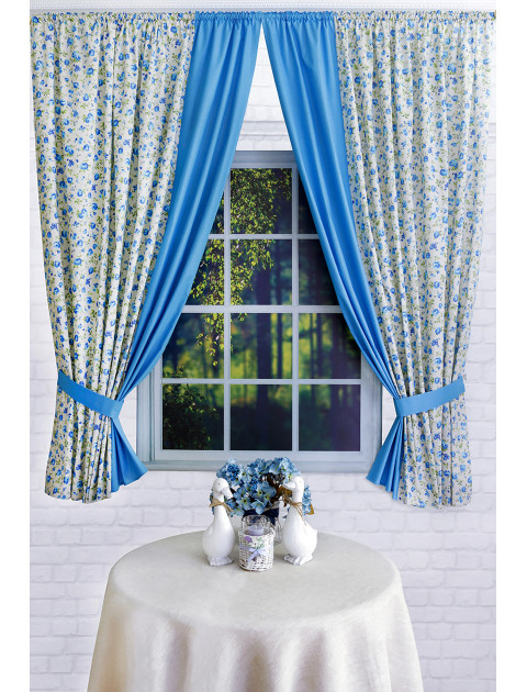 Комплект штор Усадьба Цветочная симфония голубой манжет