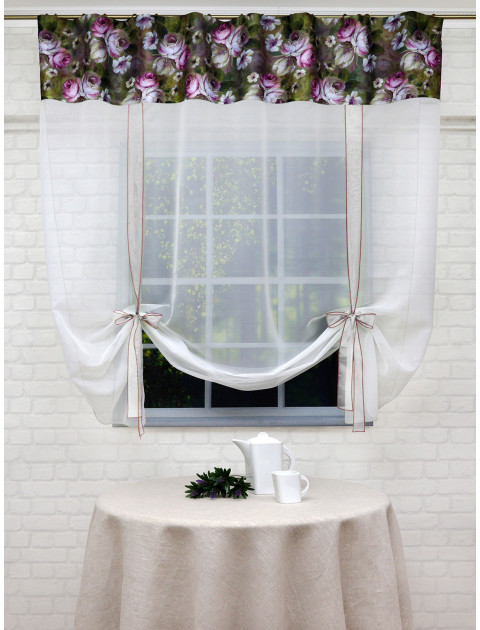 Тюль-экран Глен белый зеленый фиолетовый