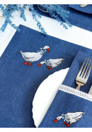 Комплект для сервировки стола с вышивкой Гуси синий