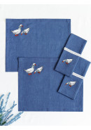 Комплект для сервировки стола с вышивкой Гуси синий