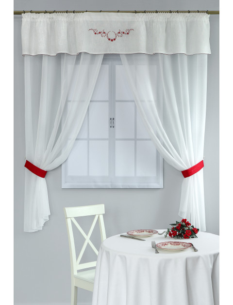 Тюль с льняным ламбрекеном Кармина белый бордовый