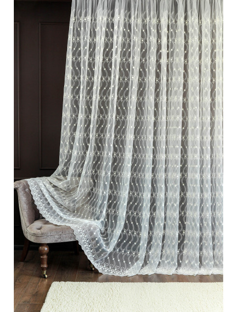 Тюль сетка-вышивка ecru молочный