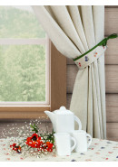 Комплект штор с ламбрекеном Sweet flowers полулен бежевый зеленый
