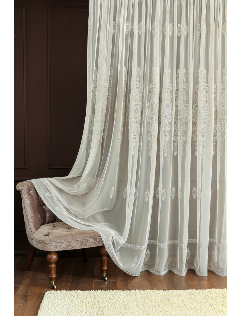 Тюль сетка-вышивка gri молочный серый