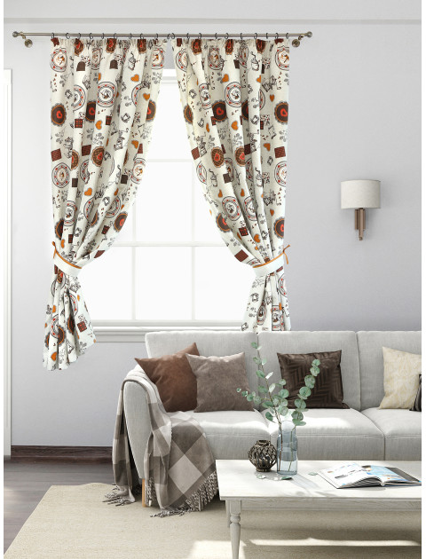 Комплект штор Льняная коллекция Чашка кофе полулен серо-бежевый