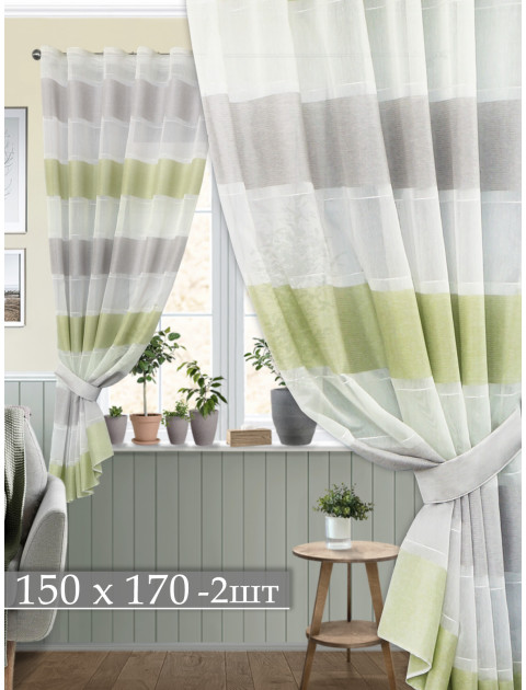 Тюль Konsu 13356v07 салатовый серый