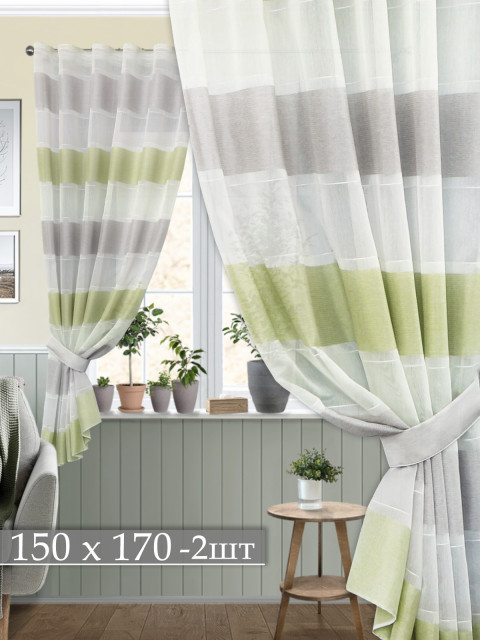 Тюль Konsu 13356v07 салатовый серый